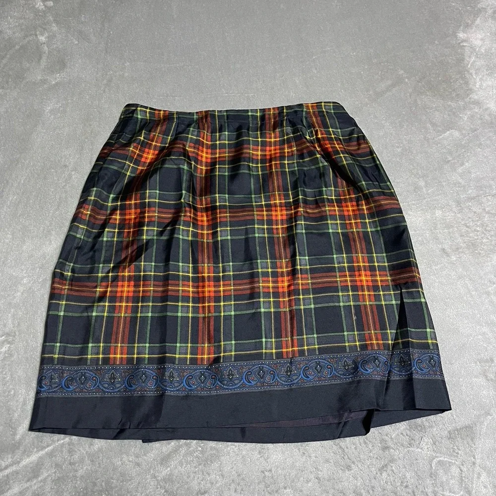 Vintage Talbots Silk Wrap Mini Skirt Womens 12‎ Plaid Preppy Old Money